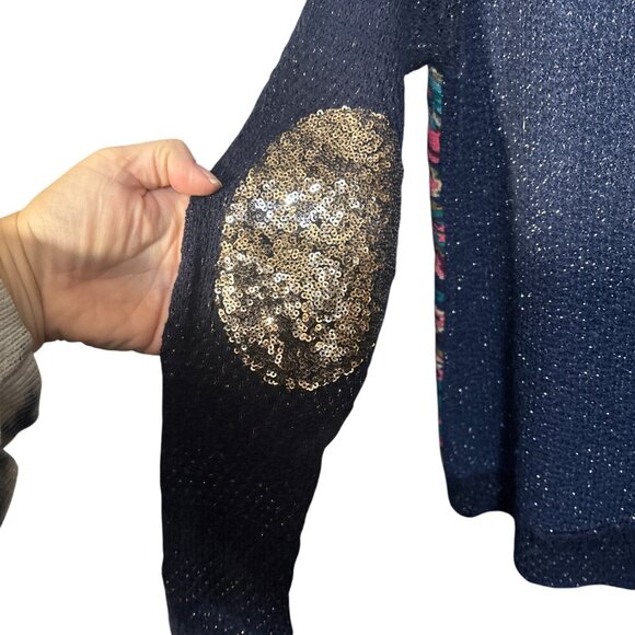 Miss Me Womens L Floral Metallic Knit Sweater Navy & Multicolor Long Sleeve - Picture 6 of 6